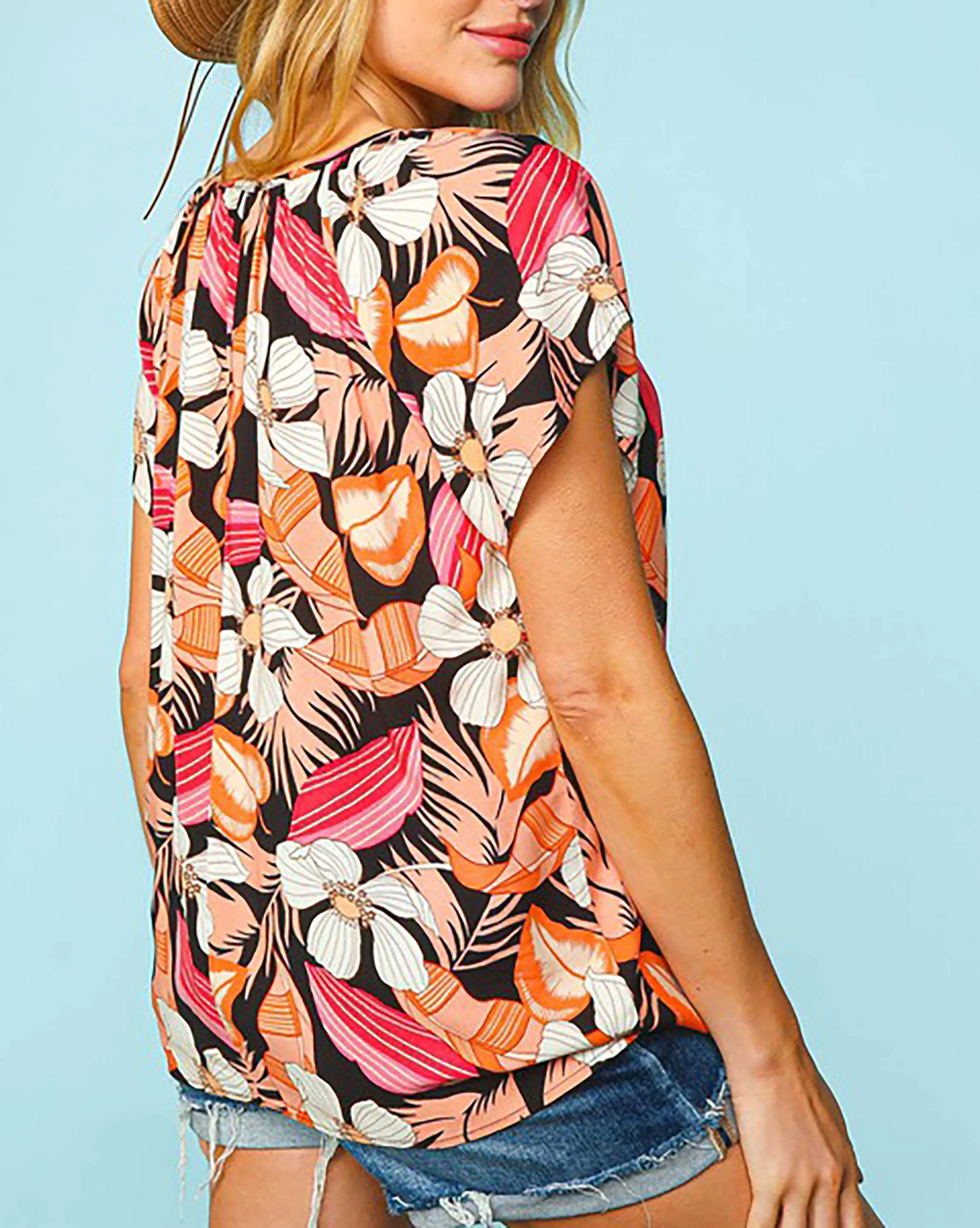 Tropical Blooms V-Neck Top