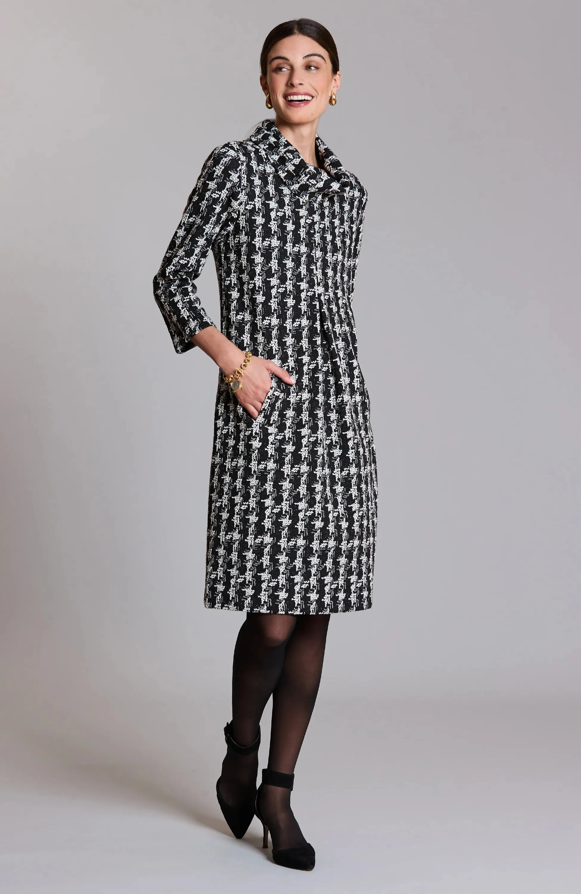 Tyler Boe Kelly Knit Dress Tri Color Houndstooth