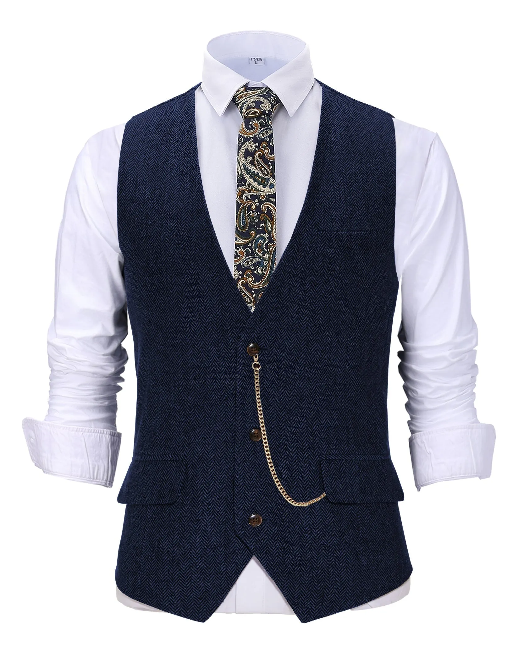 Vintage Classical Men's Slim Fit Herringbone V Neck Waistcoat