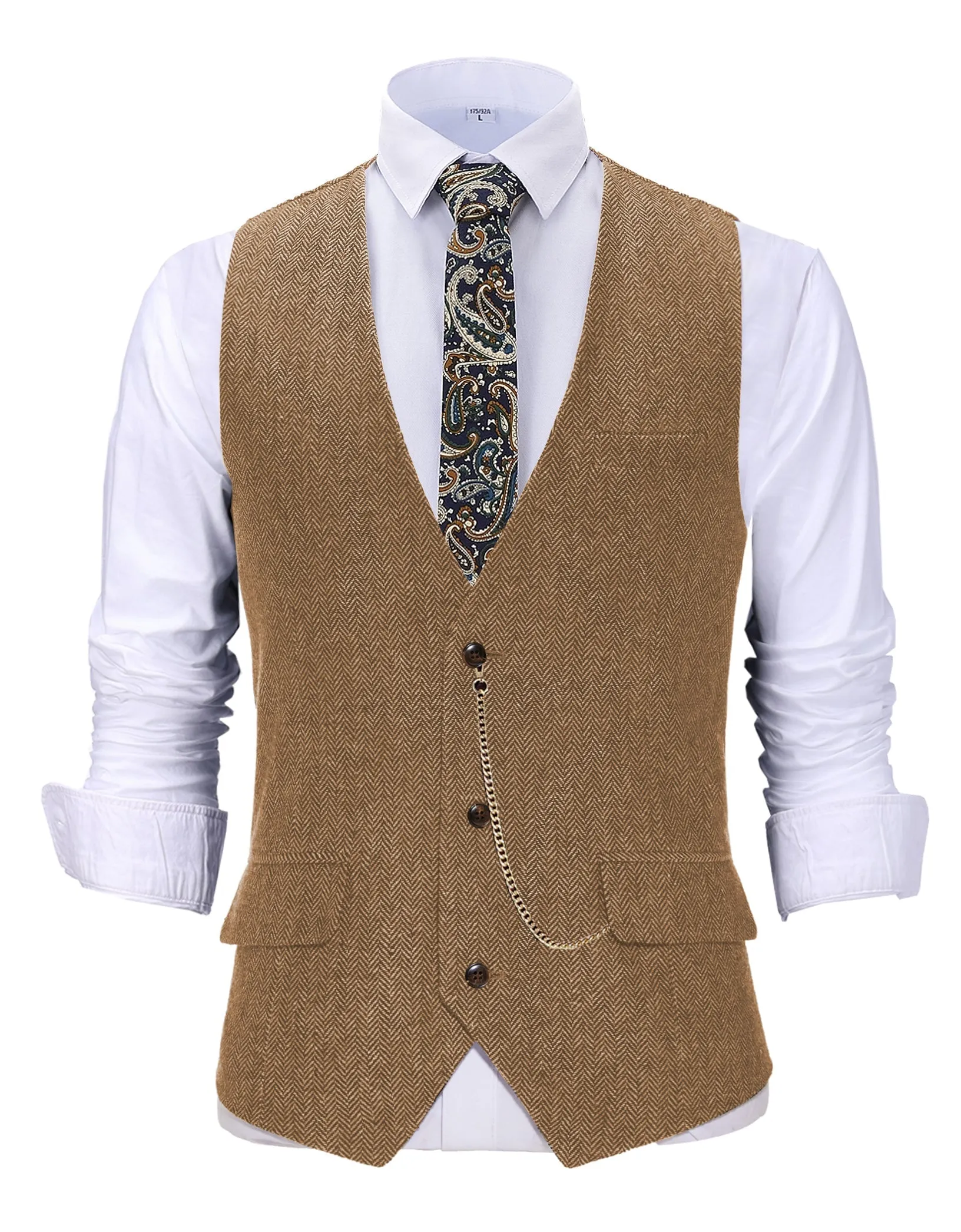 Vintage Classical Men's Slim Fit Herringbone V Neck Waistcoat