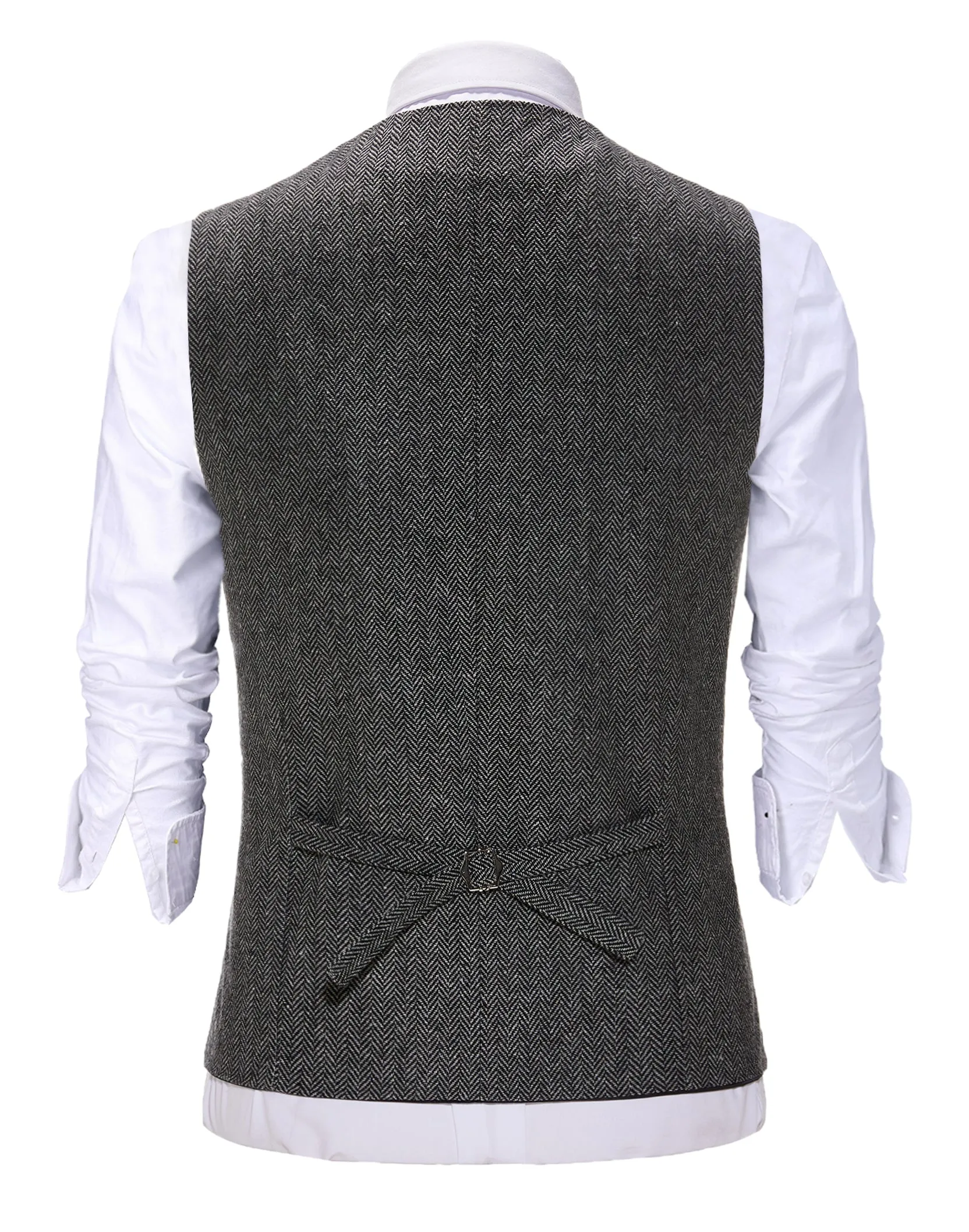 Vintage Classical Men's Slim Fit Herringbone V Neck Waistcoat