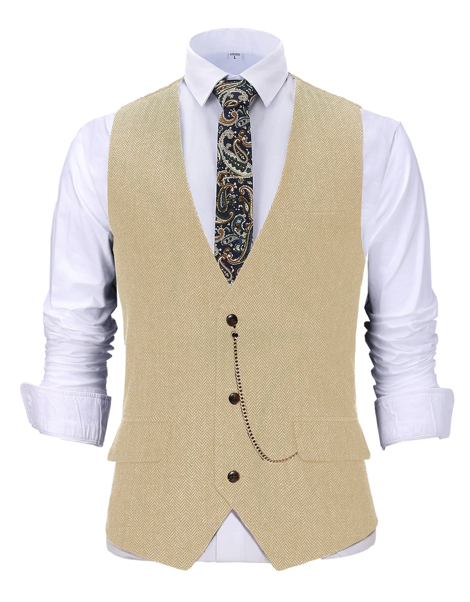 Vintage Classical Men's Slim Fit Herringbone V Neck Waistcoat