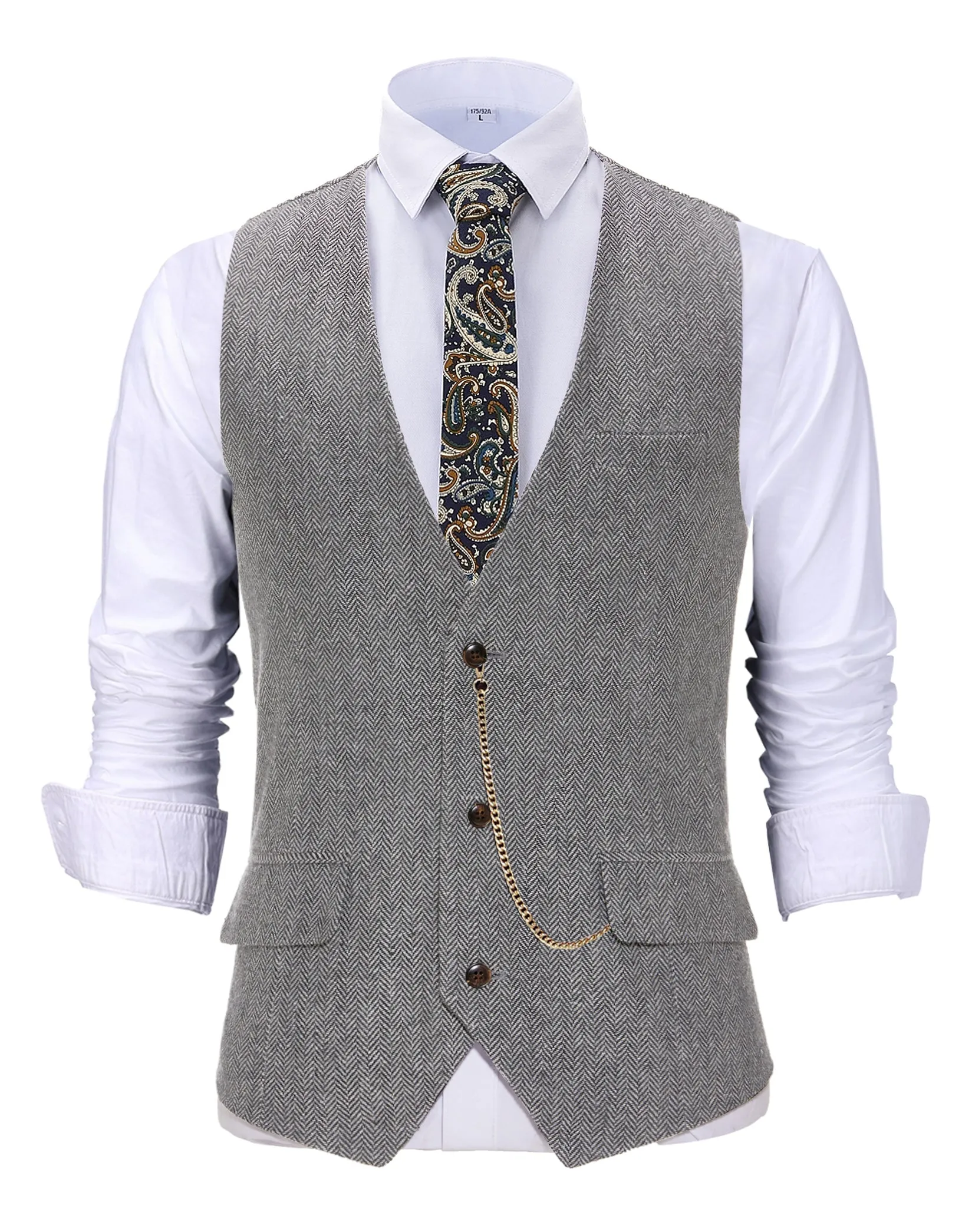 Vintage Classical Men's Slim Fit Herringbone V Neck Waistcoat