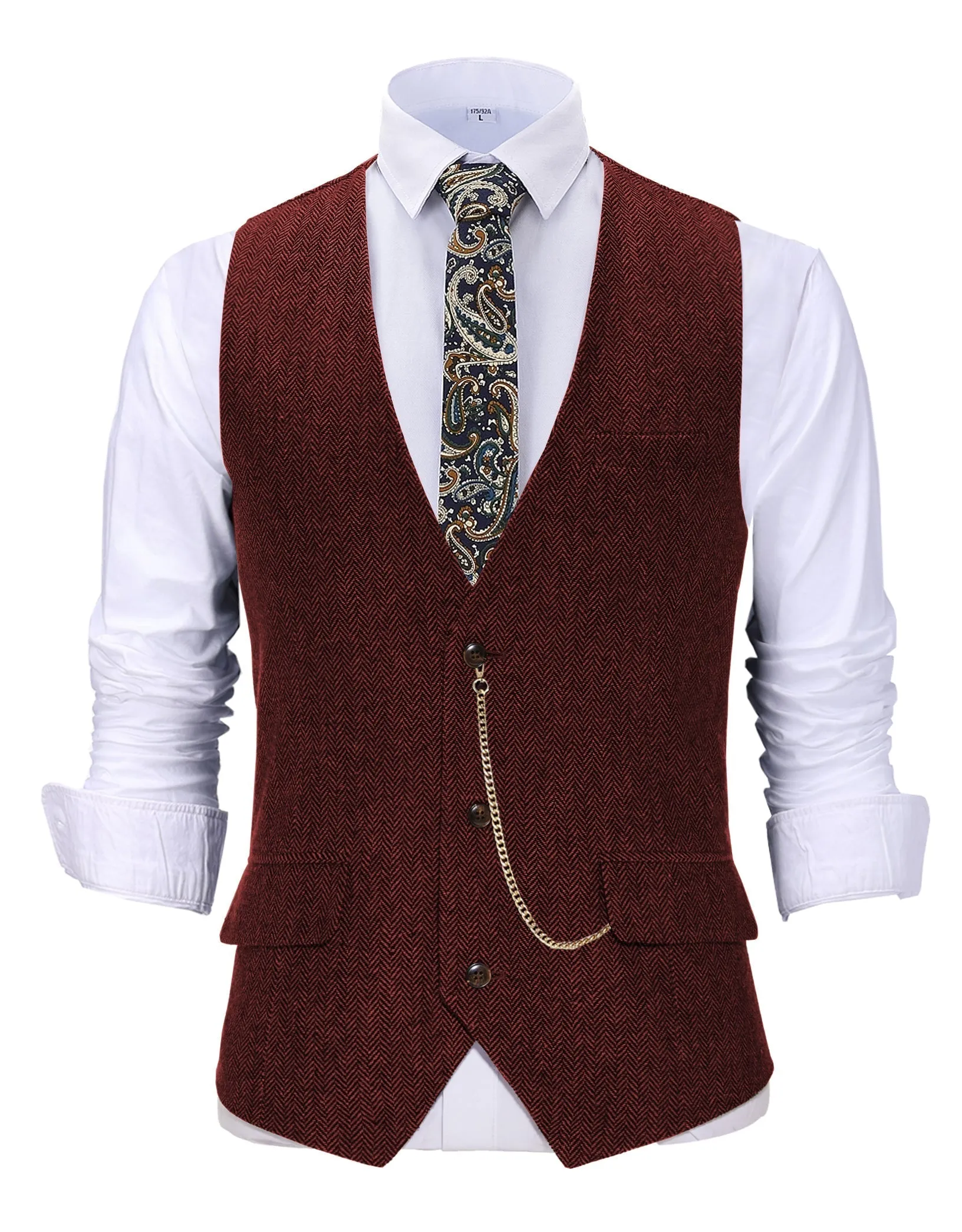 Vintage Classical Men's Slim Fit Herringbone V Neck Waistcoat