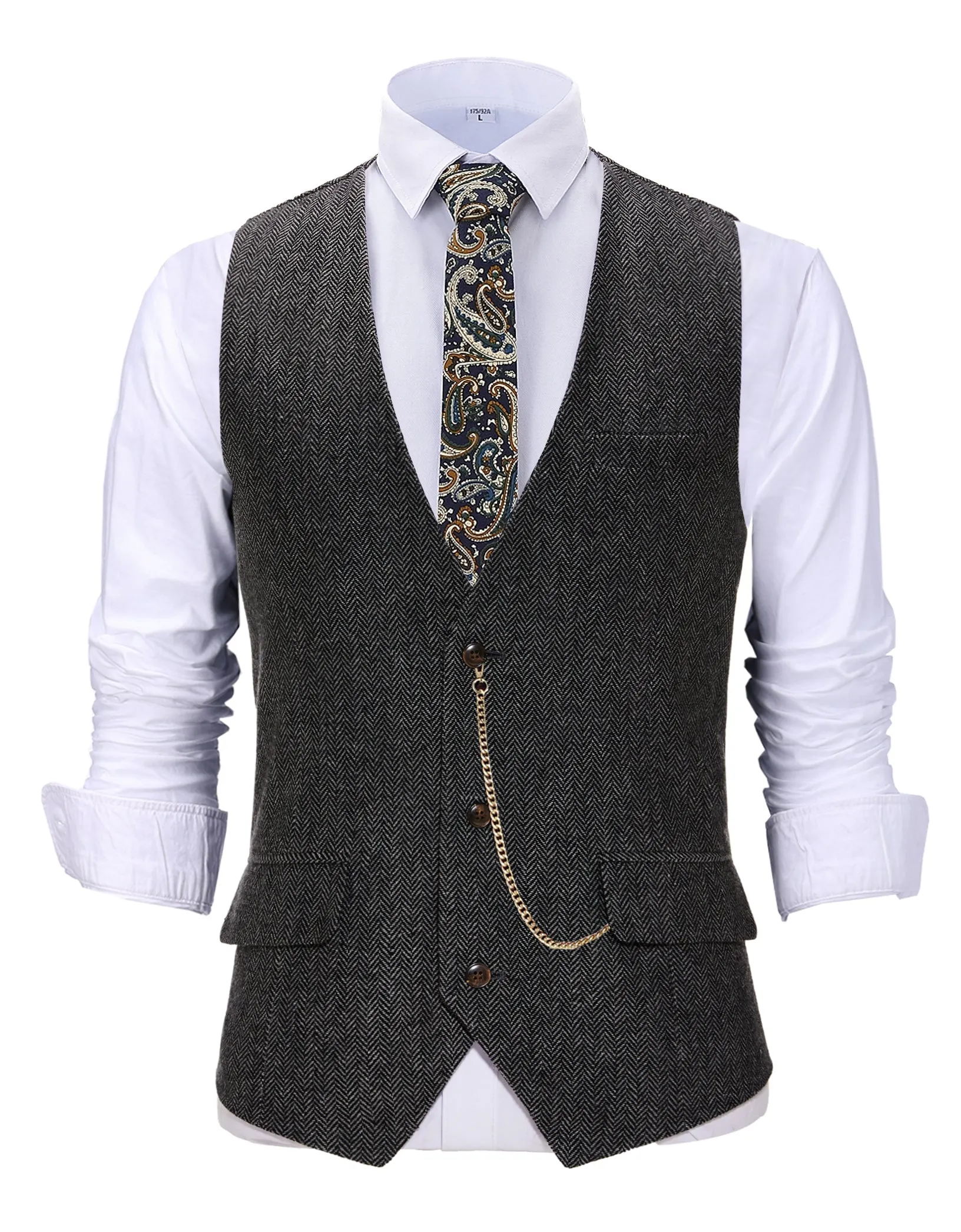 Vintage Classical Men's Slim Fit Herringbone V Neck Waistcoat