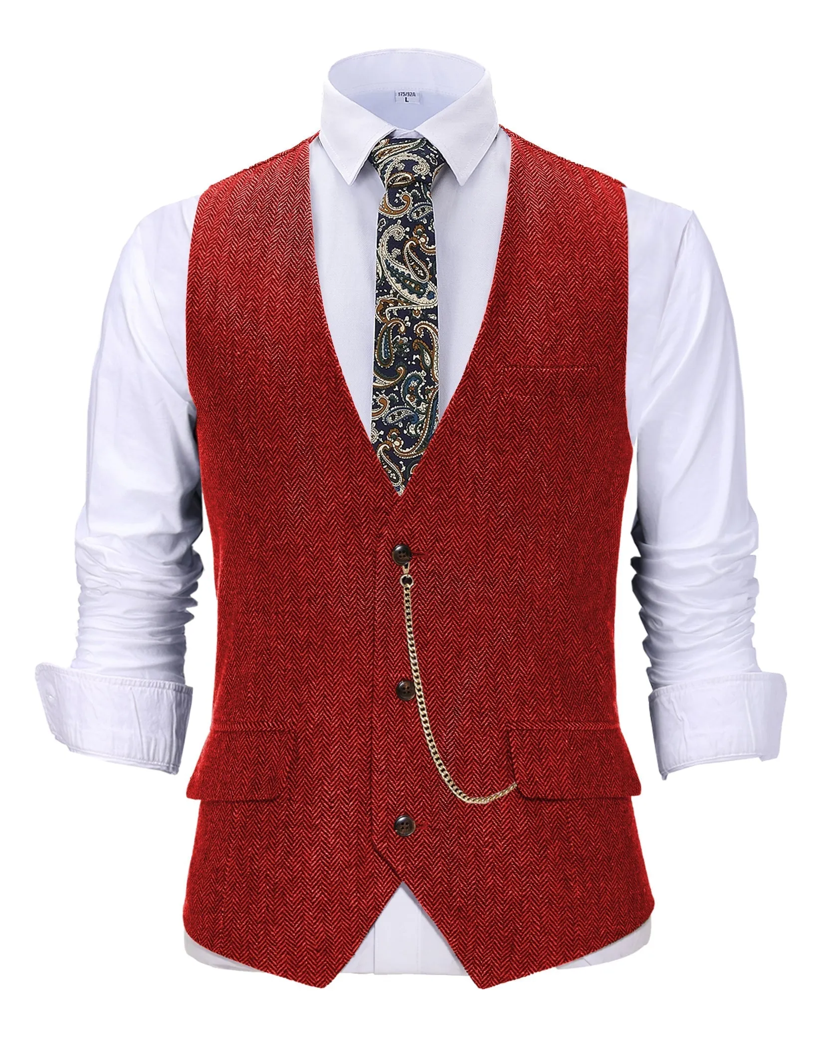 Vintage Classical Men's Slim Fit Herringbone V Neck Waistcoat