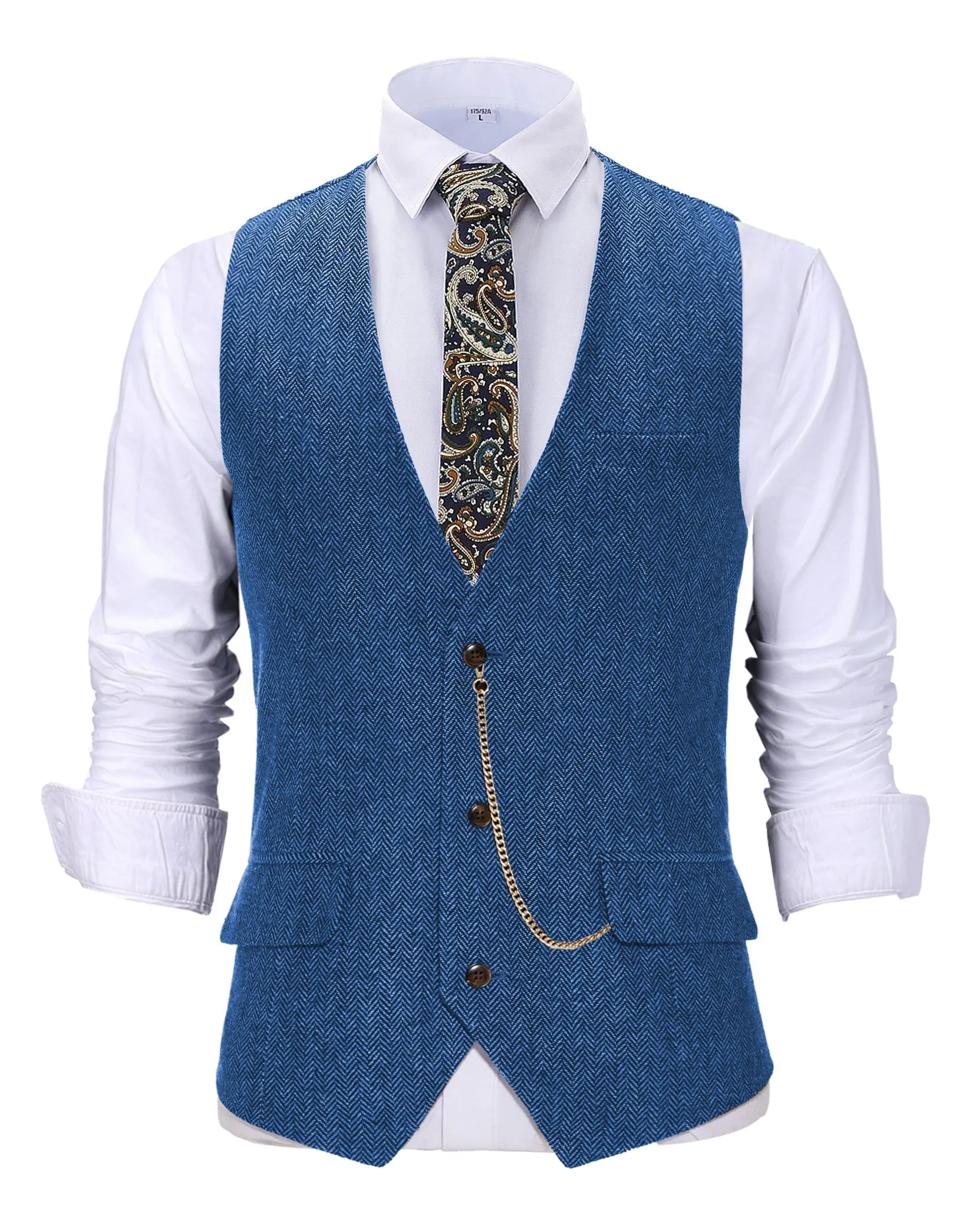 Vintage Classical Men's Slim Fit Herringbone V Neck Waistcoat