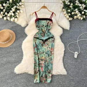 Vintage Ethnic Floral Split Slip Dress