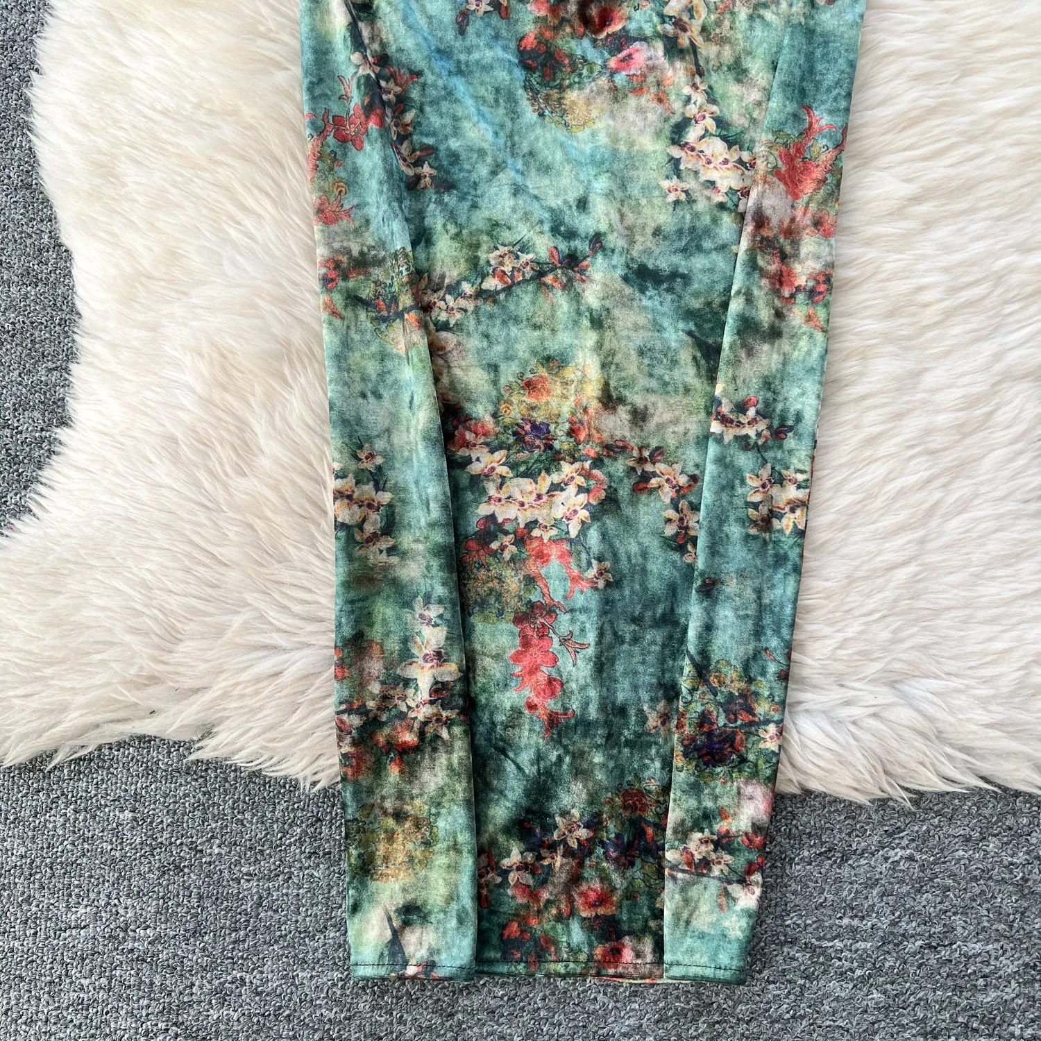 Vintage Ethnic Floral Split Slip Dress