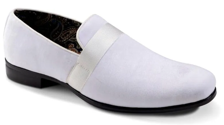 White Velvet Men's Shoe Slip-on with a satin ribbon Luxury Style Loafer