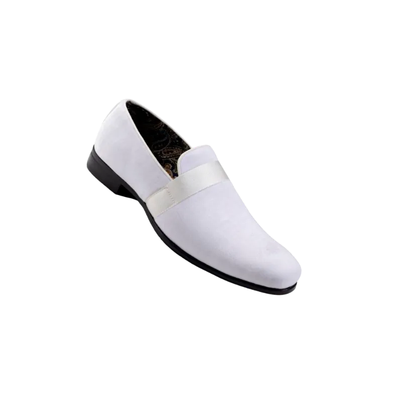 White Velvet Men's Shoe Slip-on with a satin ribbon Luxury Style Loafer