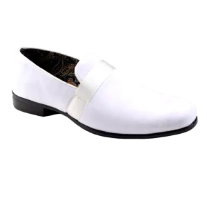 White Velvet Men's Shoe Slip-on with a satin ribbon Luxury Style Loafer