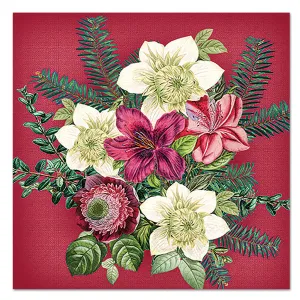 Winter Floral Red Paper Luncheon Napkins