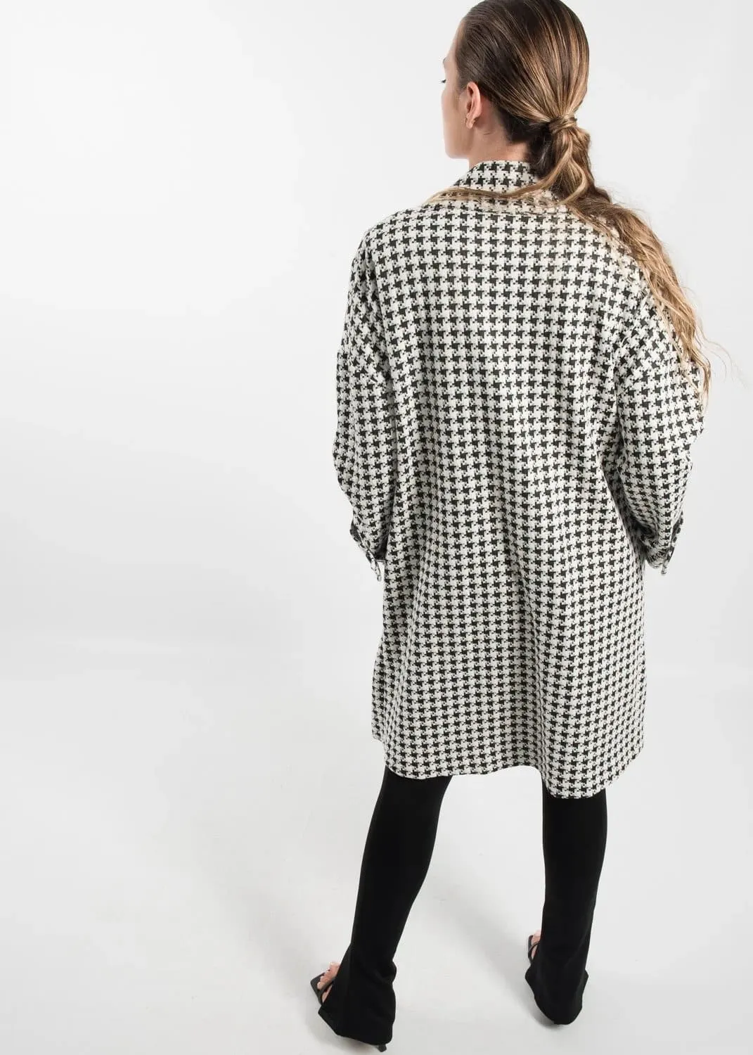 Winter Style Houndstooth Check Coat with Sheen Finish by Linu