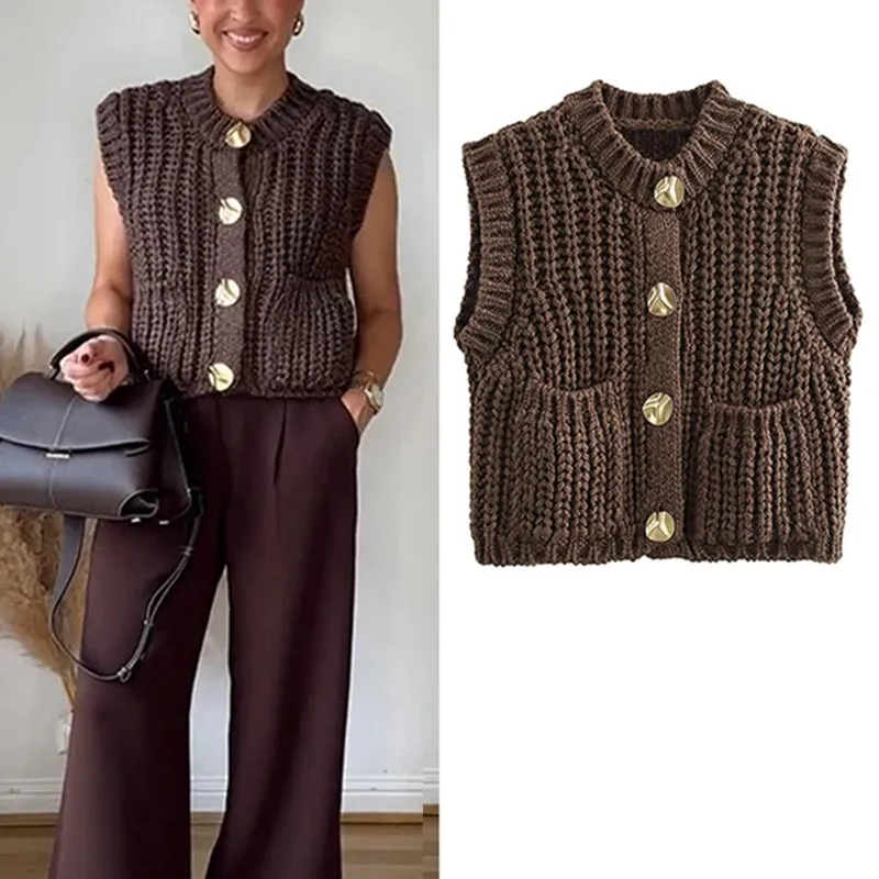 Women's Casual Knitted Vest Brown