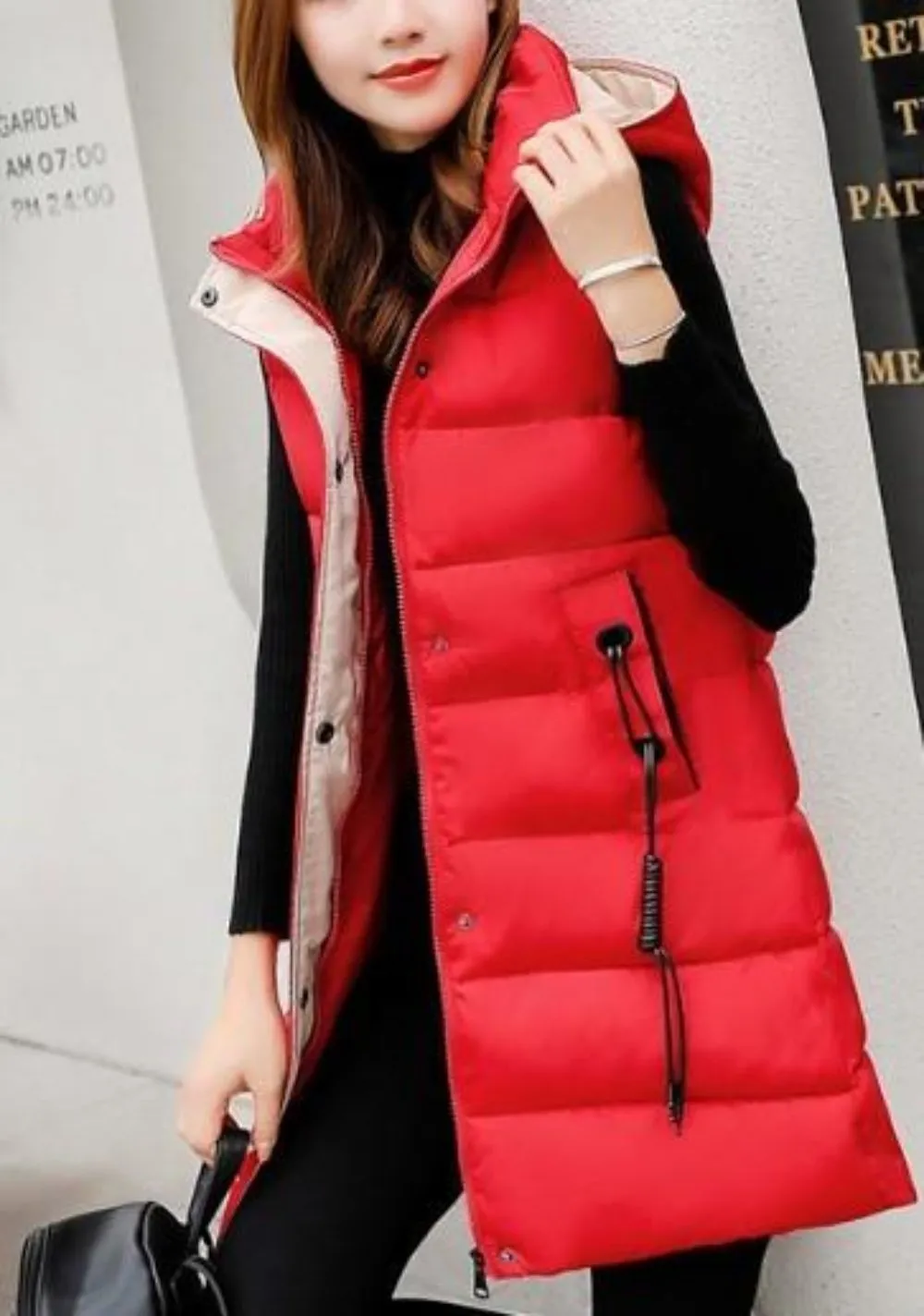 Womens Classic Black High Collar Hooded Puffer Winter Vest