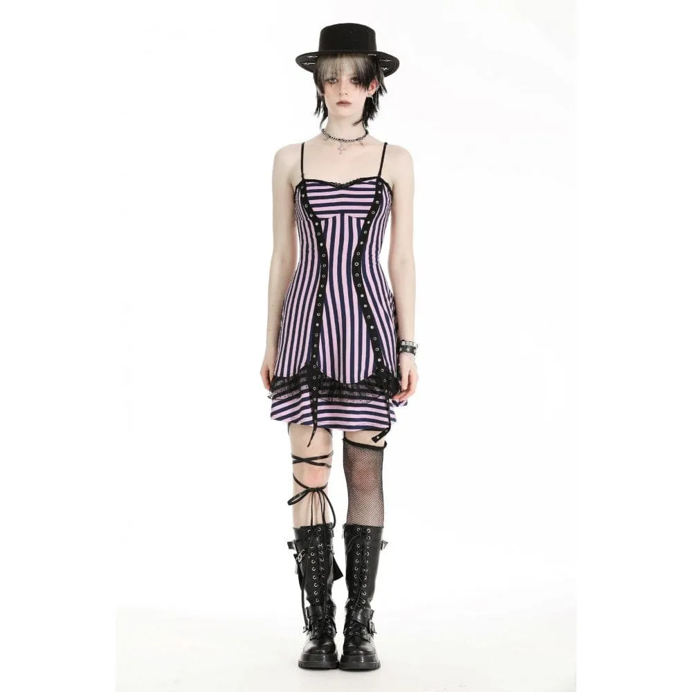 Women's Punk Contrast Color Striped Music Festival Slip Dress