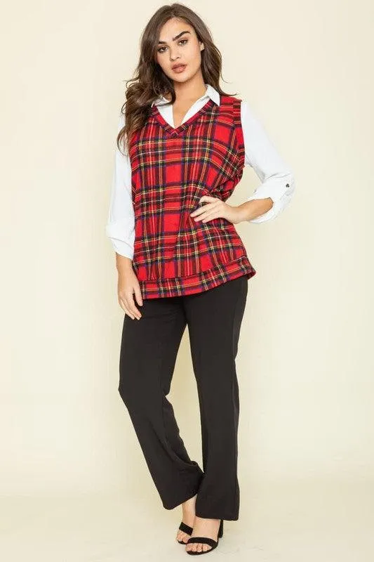 Womens Red Tartan Plaid Pullover Vest