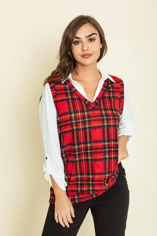 Womens Red Tartan Plaid Pullover Vest