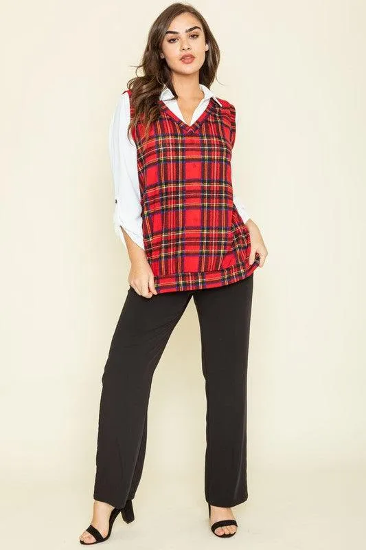 Womens Red Tartan Plaid Pullover Vest