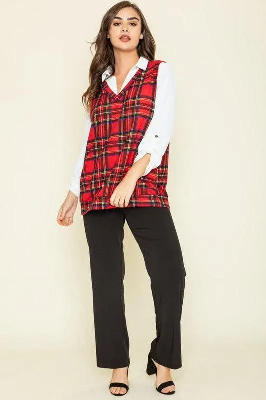 Womens Red Tartan Plaid Pullover Vest